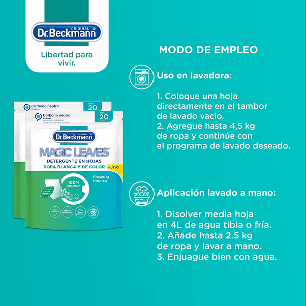 DETERGENTES PARA ROPA EN HOJAS DR. BECKMANN 20 UNID. 2