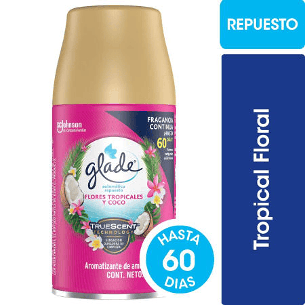 AMBIENTADOR GLADE REPUESTO AUTOMATICO FLORES TROPICALES Y COCO 175 GR