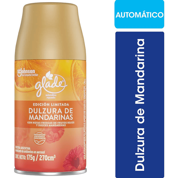 AMBIENTADOR GLADE REPUESTO AUTOMATICO DULZURA DE MANDARINAS 175 GR