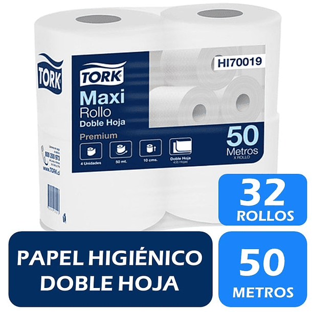PAPEL HIGIENICO TORK DOBLE HOJA 50 MTS X 32 ROLLOS (MANGA)
