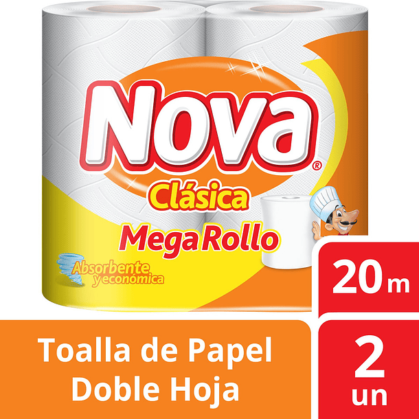 TOALLA DE PAPEL NOVA CLÁSICA MEGA ROLLO 20MT X 2 ROLLOS