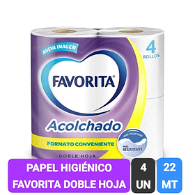 PAPEL HIGIENICO FAVORITA DOBLE HOJA 22 MT X 4 ROLLOS