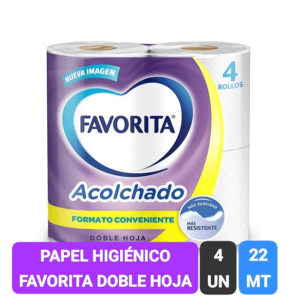 PAPEL HIGIENICO FAVORITA DOBLE HOJA 22 MT X 4 ROLLOS