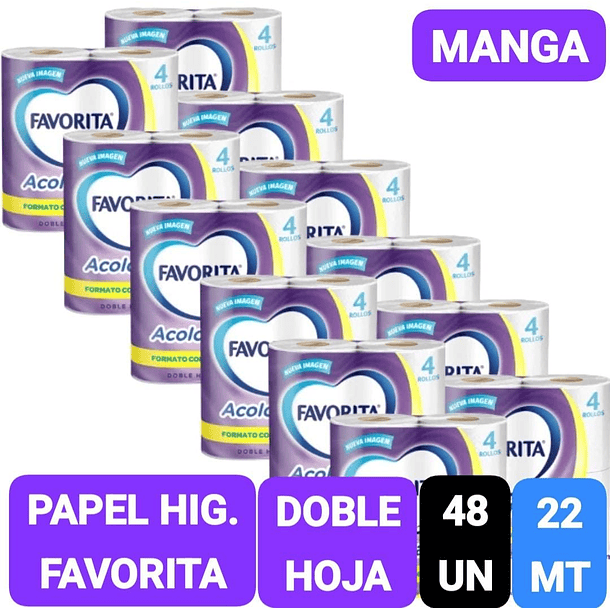 PAPEL HIGIENICO FAVORITA DOBLE HOJA 22 MT X 48 ROLLOS