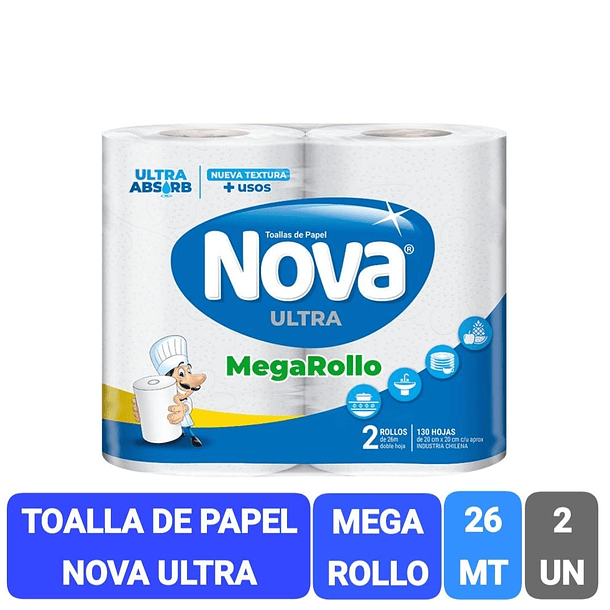 TOALLA DE PAPEL NOVA ULTRA MEGA ROLLO 26MT X2 ROLLOS