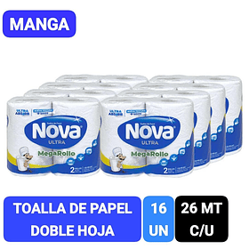TOALLA DE PAPEL NOVA ULTRA MEGA ROLLO 26  MTS X 16 ROLLOS (MANGA)