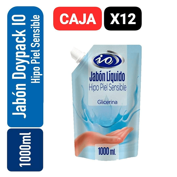 CAJA JABON LIQUIDO IO HIPOALERGENICO PIEL SENSIBLE DOYPACK 1 LT X 12 UN