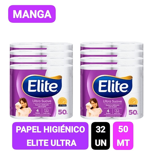 PAPEL HIGIENICO ULTRA SUAVE ELITE 50 MT X 32 ROLLOS (MANGA)