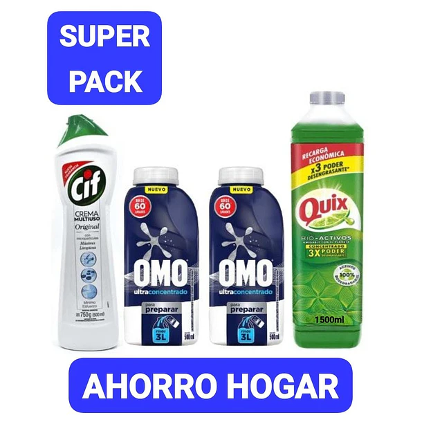 PACK X2 DETERGENTE OMO PARA DILUIR 500 ML + QUIX 1500 ML + CIF 750 ML