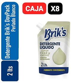 CAJA BRIK´S DETERGENTE LIQUIDO CON SUAVIZANTE BLANCO DOYPACK 2 LT X 8UN