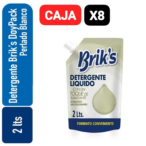 CAJA BRIK´S DETERGENTE LIQUIDO CON SUAVIZANTE BLANCO DOYPACK 2 LT X 8UN