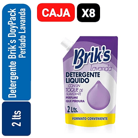 CAJA BRIK´S DETERGENTE LIQUIDO CON SUAVIZANTE LAVANDA DOYPACK 2 LT X 8UN