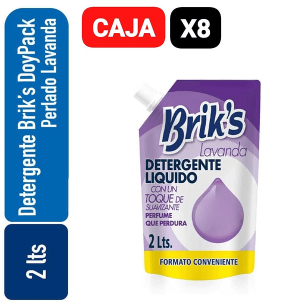 CAJA BRIK´S DETERGENTE LIQUIDO CON SUAVIZANTE LAVANDA DOYPACK 2 LT X 8UN