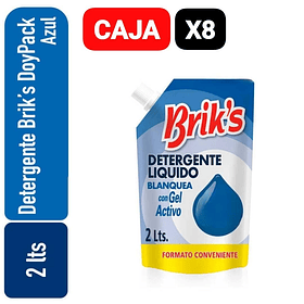 CAJA BRIK´S DETERGENTE LIQUIDO CON GEL ACTIVO AZUL DOYPACK 2 LT X 8UN