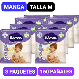 MANGA PAÑAL BABYSEC PREMIUM TALLA M 8 PAQUETES 160 UN