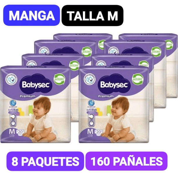 MANGA PAÑAL BABYSEC PREMIUM TALLA M 8 PAQUETES 160 UN