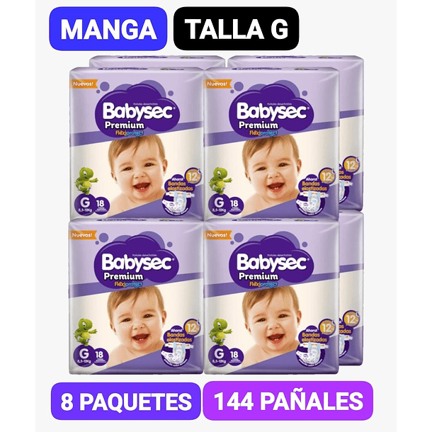 MANGA PAÑAL BABYSEC PREMIUM TALLA G 8 PAQUETES 144 UN