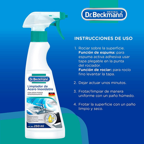 LIMPIADOR DE ACERO INOXIDABLE DR. BECKMANN 250 ML  2