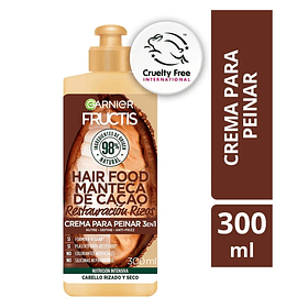 CREMA DE PEINAR GARNIER FRUCTIS HAIR FOOD MANTECA DE CACAO RESTAURACIÓN RIZOS 3 EN 1 300 ML