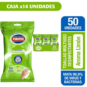 CAJA X 14 TOALLAS MULTIUSO DESINFECTANTES VIRUTEX 50U. AROMA LIMÓN