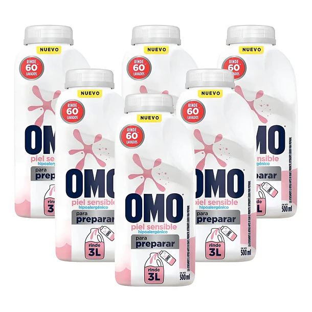 PACK DETERGENTE OMO PARA DILUIR PIEL SENSIBLE X 6 UNIDADES