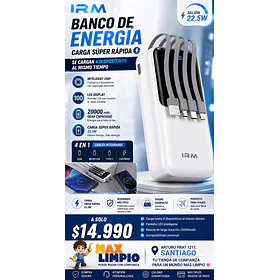 BANCO DE ENERGÍA CARGA SUPER RÁPIDA 20000 mAh