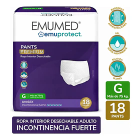 PAÑALES PARA ADULTO EMUMED PANTS TALLA G 18 UNID INCONTINENCIA FUERTE 