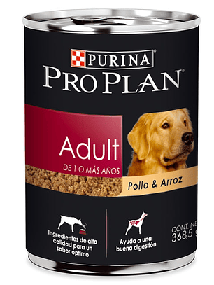Lata pro plan perro adulto de pollo y arroz 368gr