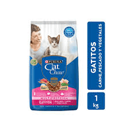 * X 1 KILO * CAT CHOW "PURINA" GATITOS PESCADO, CARNE Y VEGETALES