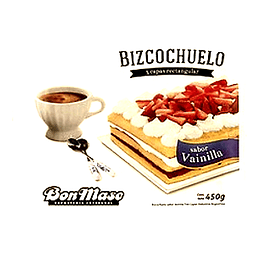 *RECTANGULAR X 450 GRS * BIZCOCHUELO "BON-MASE" VAINILLA 3 CAPAS