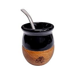 MATE "QUECHUA" CERAMICA/MADERA C/BOMBILLA