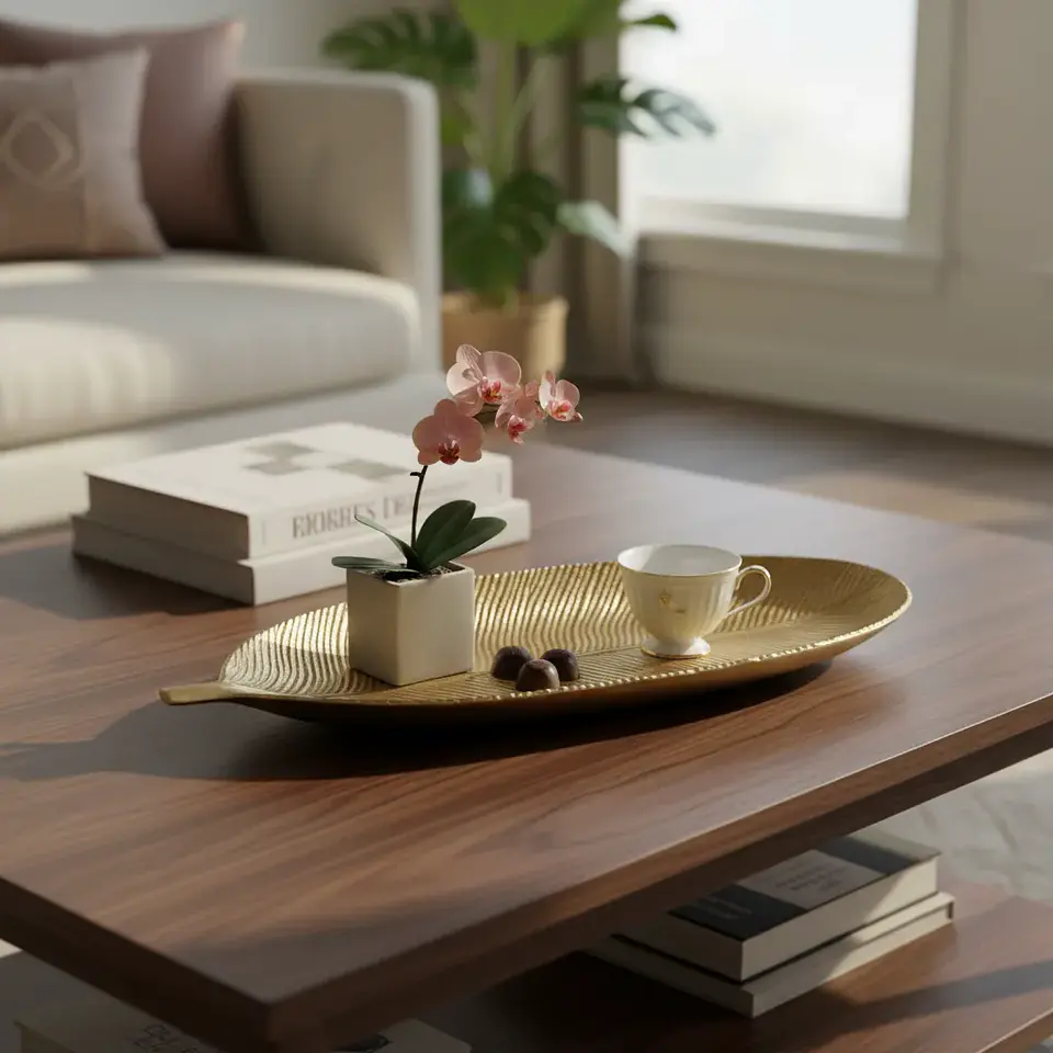 Bandeja Centro De Mesa Hoja De Madera 60 Cms 2