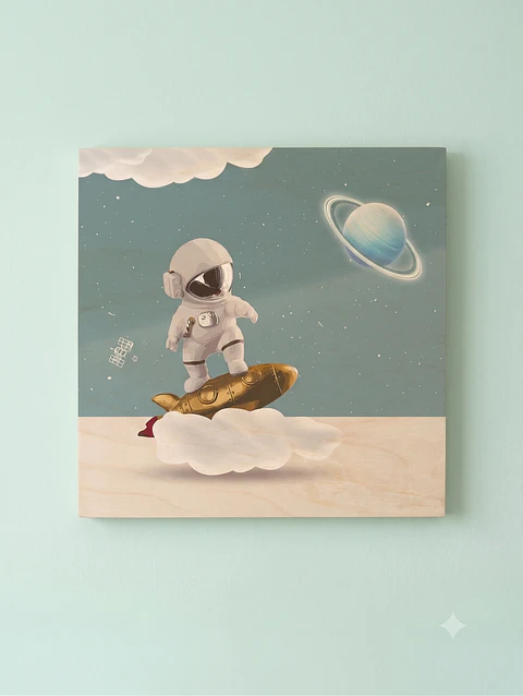 Cuadro Infantil Astronauta en Madera 30x30 cm | MaxiDeco