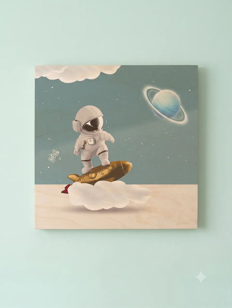 Cuadro Infantil Astronauta en Madera 30x30 cm | MaxiDeco 1