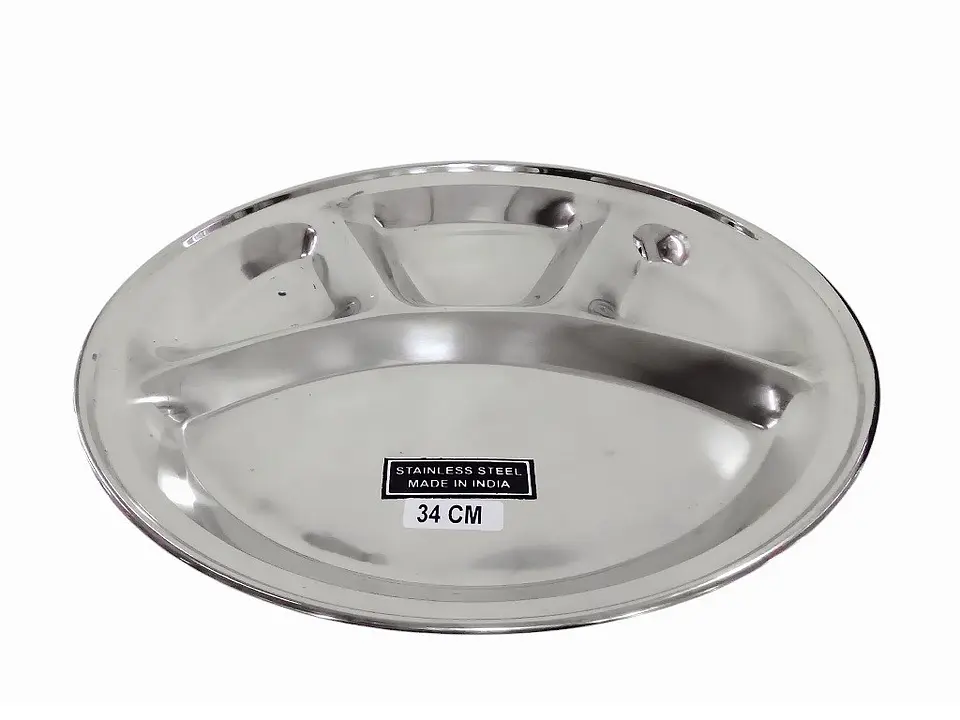 Bandeja Redonda De Acero Con Division De 34 Cms 1