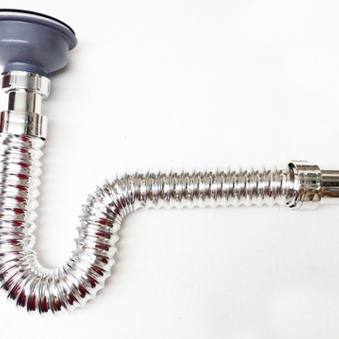 Sifón Flexible Lavaplatos Cromado Con Canastilla En Acero 2