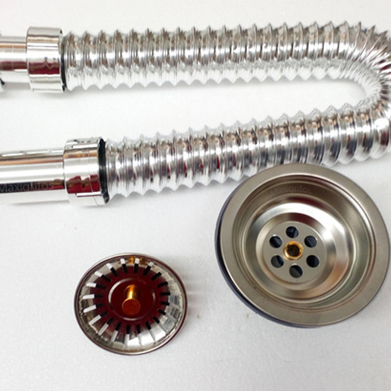 Sifón Flexible Lavaplatos Cromado Con Canastilla En Acero 3