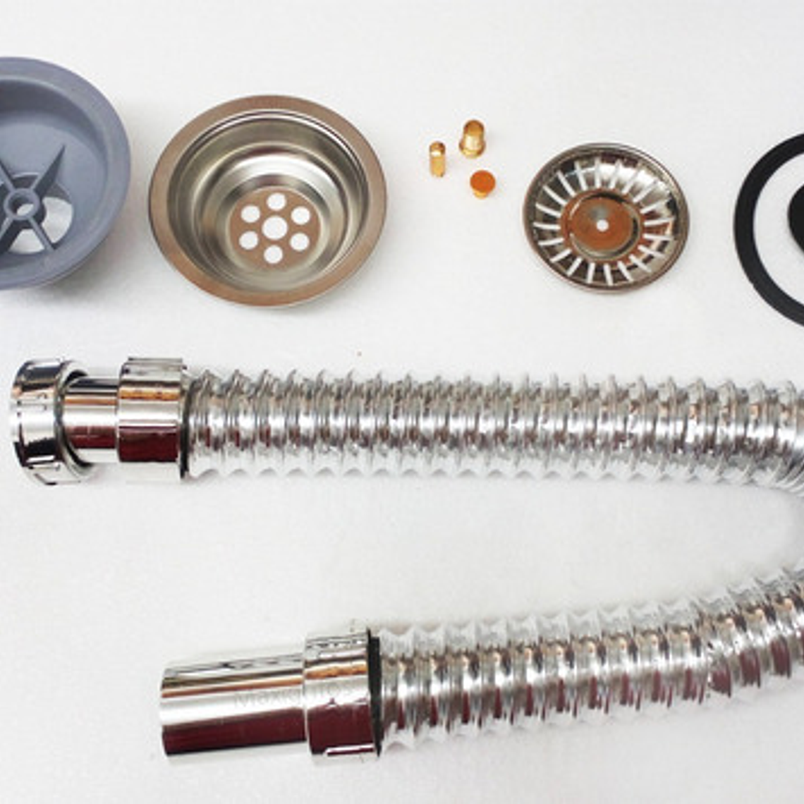 Sifón Flexible Lavaplatos Cromado Con Canastilla En Acero 5