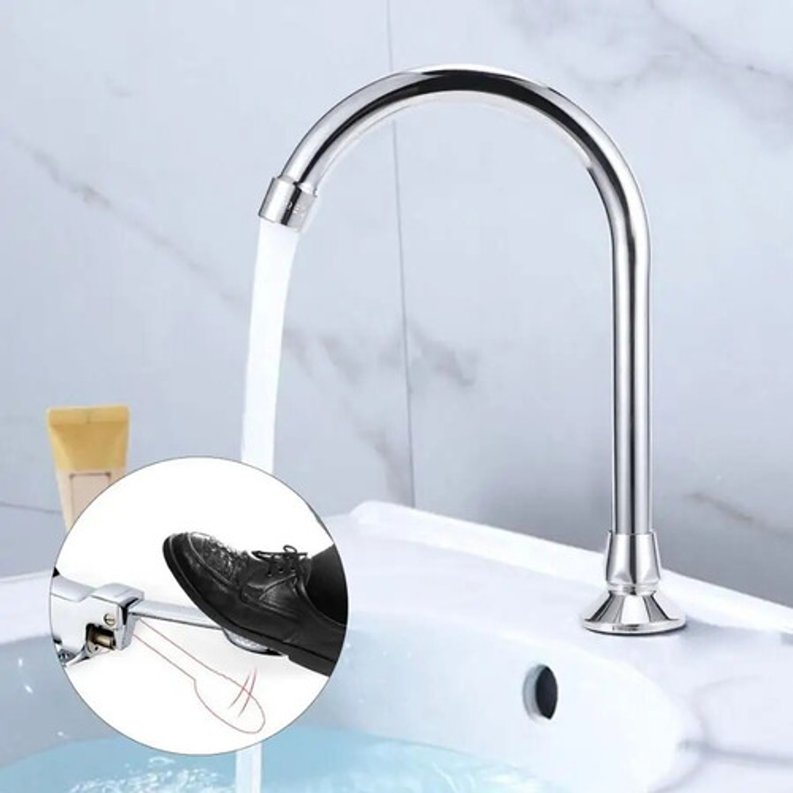 Kit Válvula Llave Pedal Metálica Con Cuello Y Acoples 100cm 2