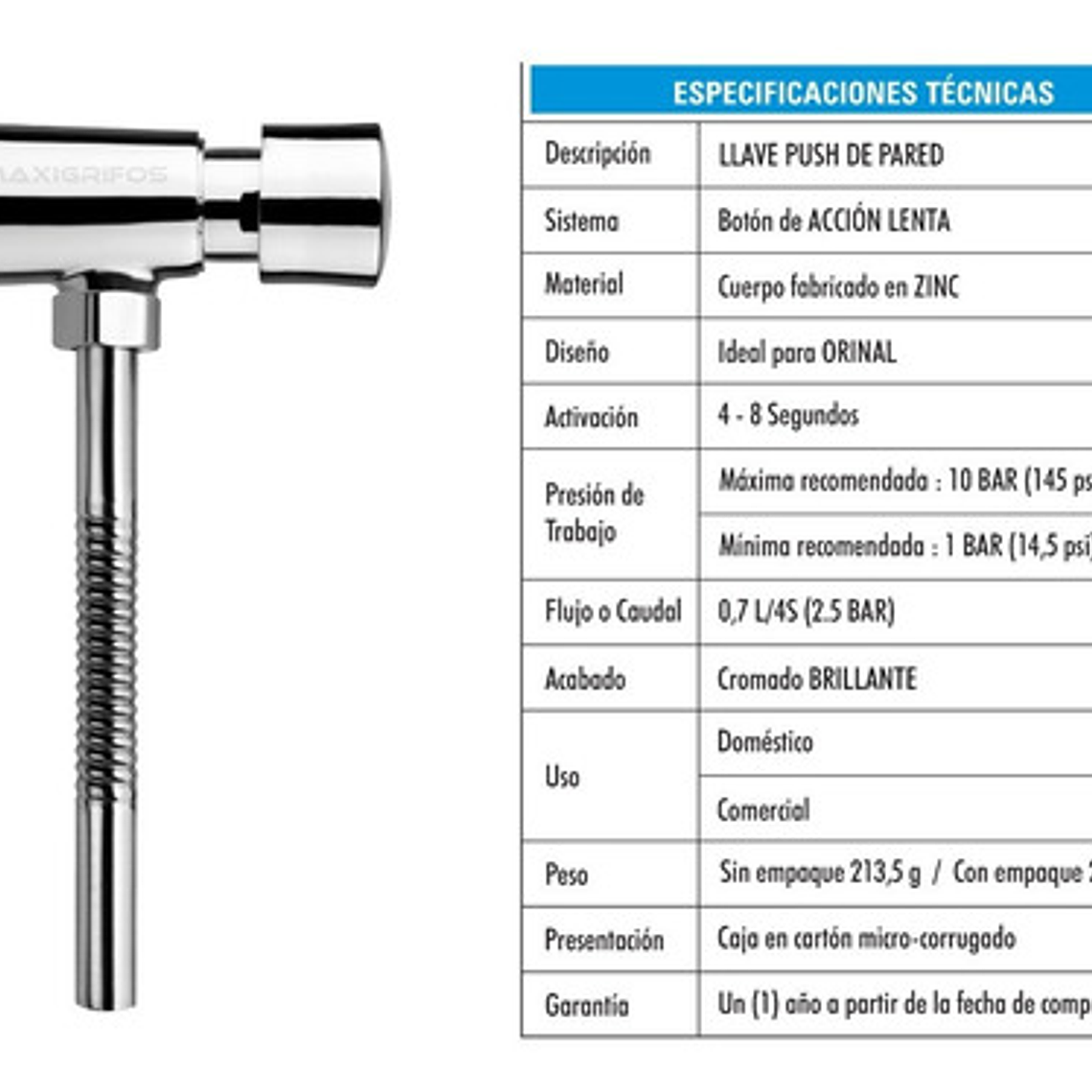Griferia O Llave Para Orinal Tipo Push Metálica 5