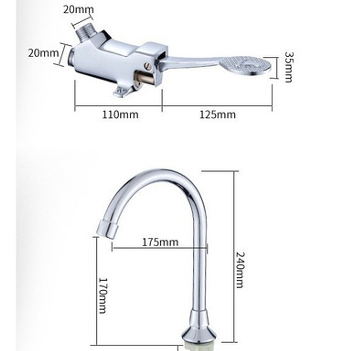 Kit Válvula Pedal Llave Pedal Metálica Cuello, Acoples Metal 7