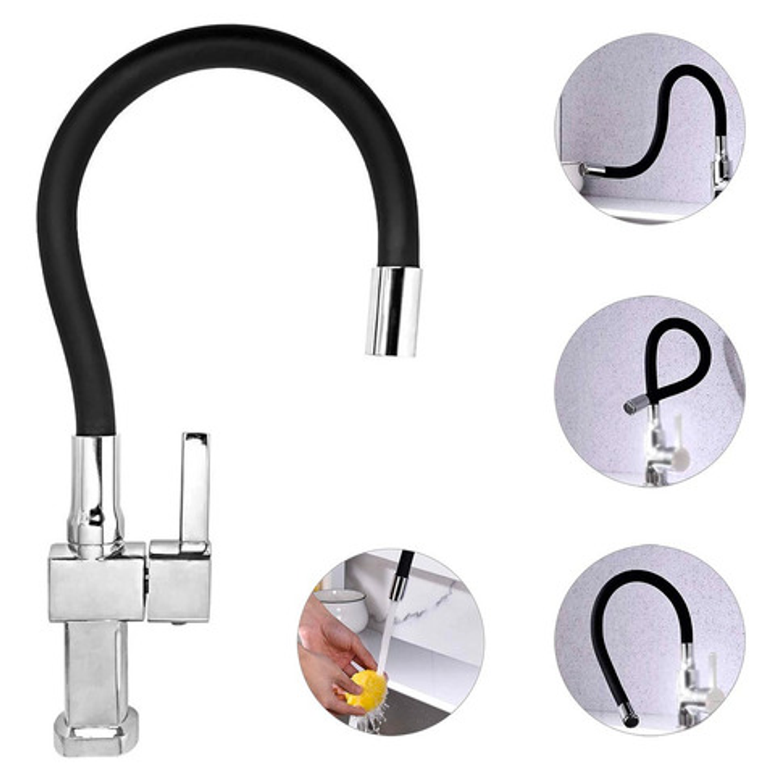 Griferia Lavaplatos Agua Fría Cuello Flexible Metálica 1