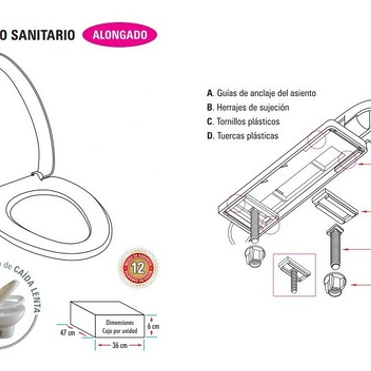 Tapa Para Sanitario Blanca Alongada Caída Lenta 2