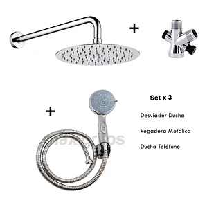Combo X 3 Regadera Metálica 15x15, Ducha Telefono, Desviador
