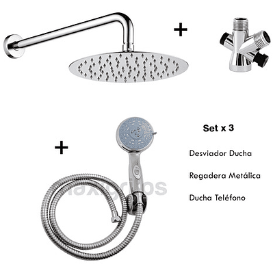 Combo X 3 Regadera Metálica 15x15, Ducha Telefono, Desviador