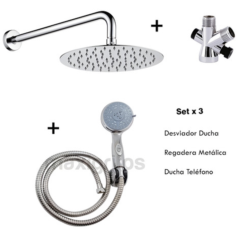 Combo X 3 Regadera Metálica 15x15, Ducha Telefono, Desviador 1
