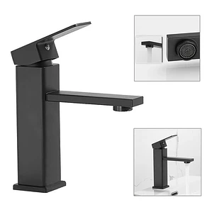 Grifería Baño Lavamanos Hicasa Acero Inoxidable Negro Mate Monocomando