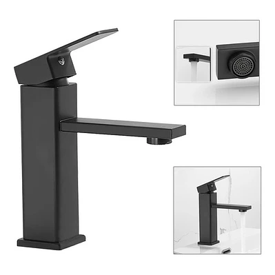 Grifería Baño Lavamanos Hicasa Acero Inoxidable Negro Mate Monocomando