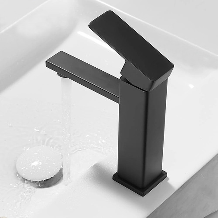 Grifería Baño Lavamanos Hicasa Acero Inoxidable Negro Mate Monocomando 3