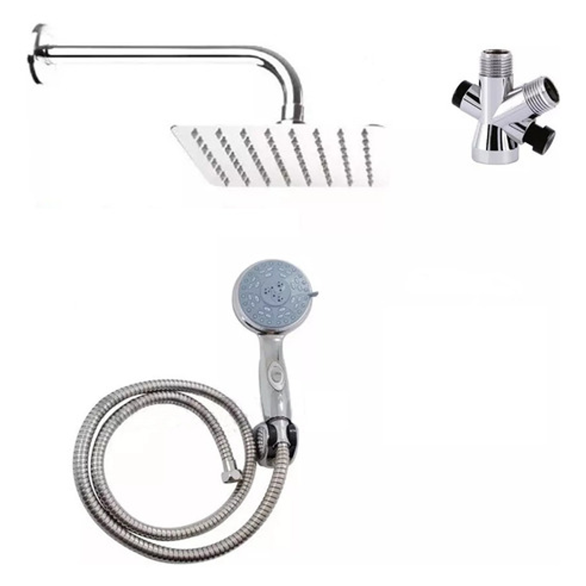 Combo X 3 Regadera Metálica 30x30, Ducha Telefono, Desviador 1